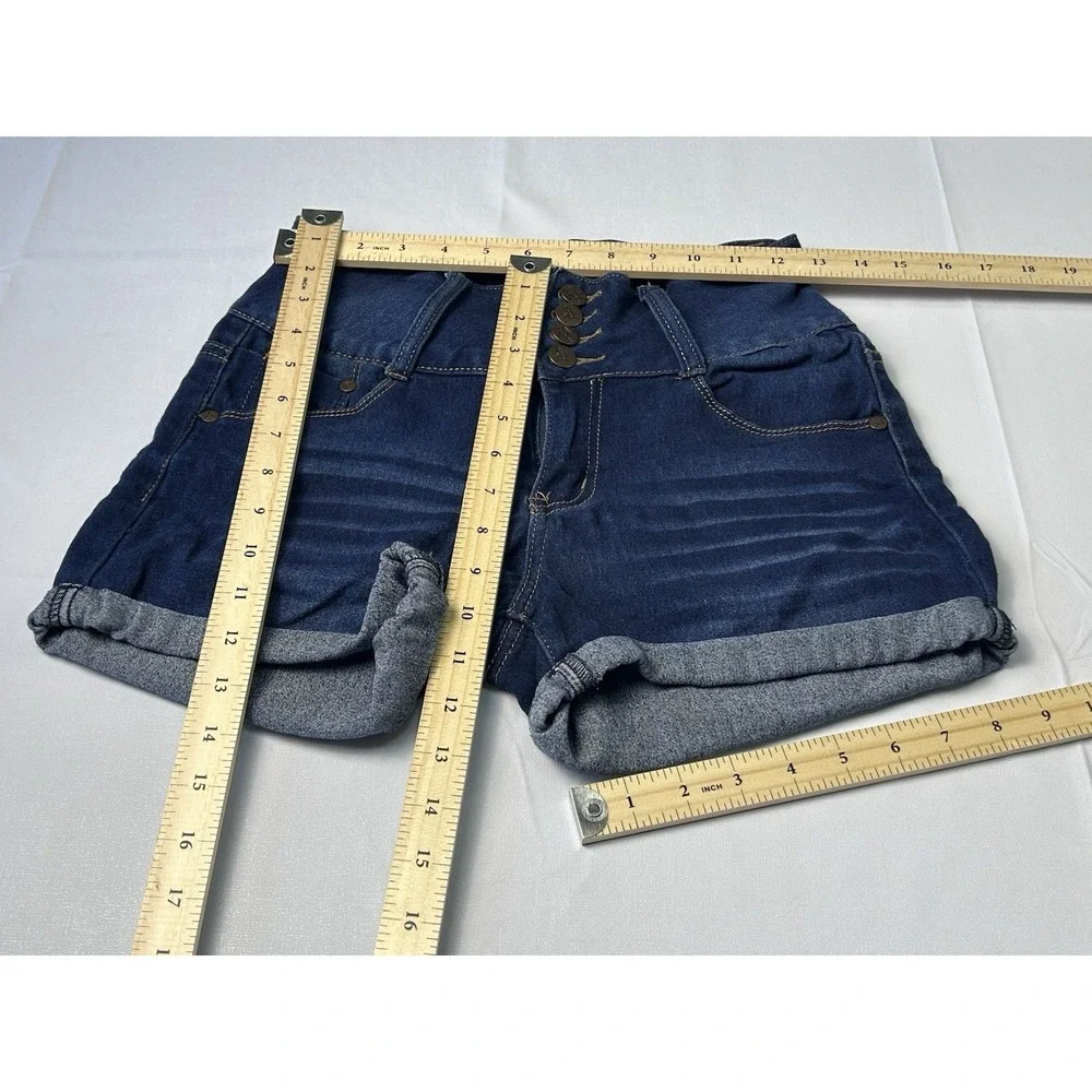 Boho Chic Dark Wash Denim Shorts Juniors‎ 5 Cuffed Stretch Casual Festival Indie